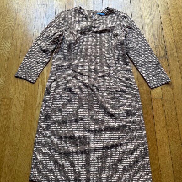 J.McLaughlin Size M NEW Khaki Cream Catalyst 3/4 Sleeve Knee-Length Sheath Dress - Picture 5 of 16